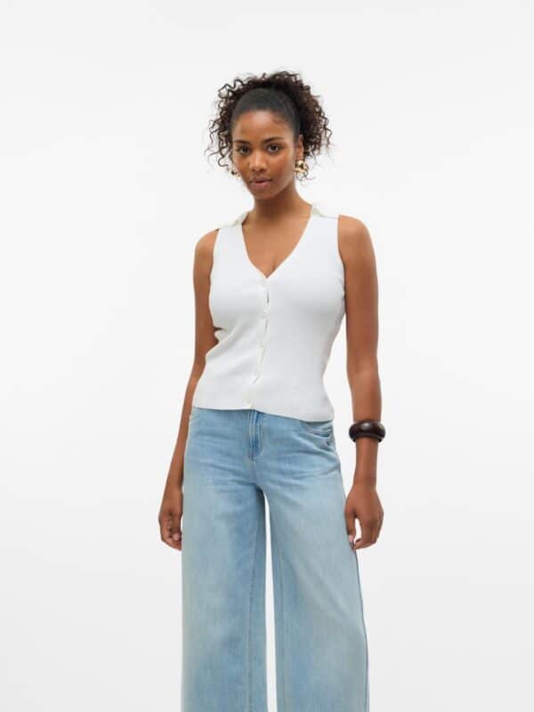 vmWillow SL V-Neck Polo Top Snow White
