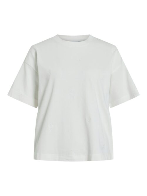 viMonie Flower Emb S/S O-Neck White Flowers