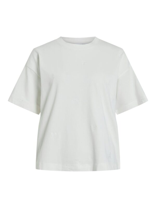 viMonie Flower Emb S/S O-Neck White Flowers