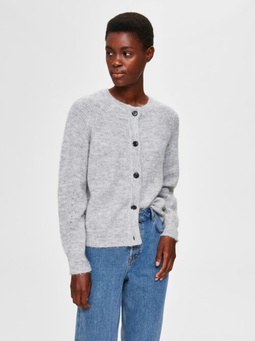 slfLulu LS Knit Short Cardigan Noos Light Grey Melange