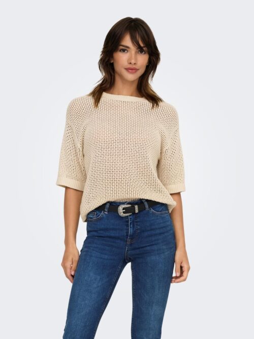 jdyTikka 2/4 O-Neck Pullover Knt Sandshell