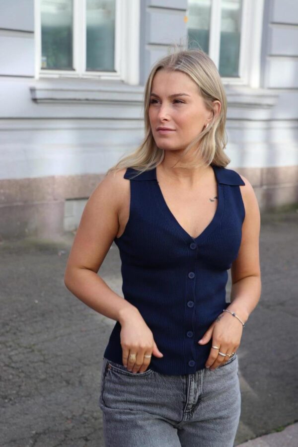 vmWillow SL V-Neck Polo Top Navy Blazer