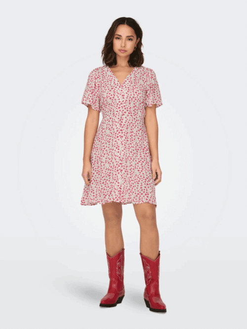 onlEvida S/S Short Dress Wvn Noos Red Lucy Flower