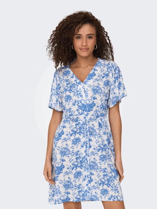 onlEvida S/S Short Dress Wvn Noos Willy Big Blue Flower