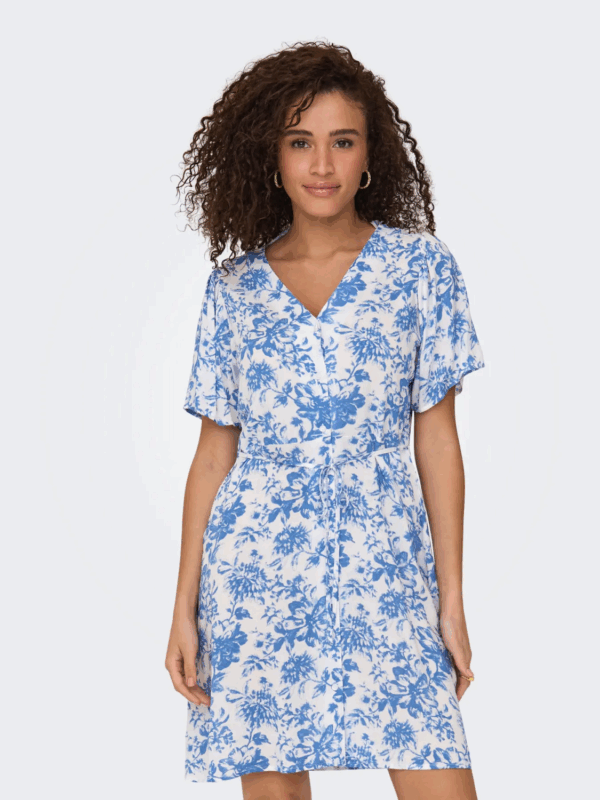onlEvida S/S Short Dress Wvn Noos Willy Big Blue Flower