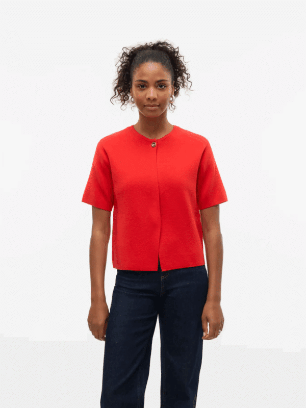 vmGold SS O-Neck One Button Cardigan Fiery Red