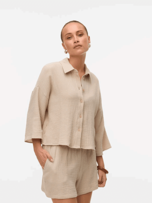 vmNatali Crop Shirt Wvn Noos Silver Lining