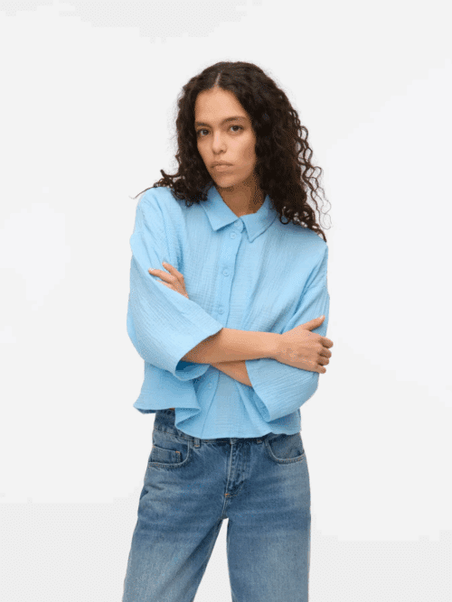 vmNatali Crop Shirt Wvn Noos Airy Blue