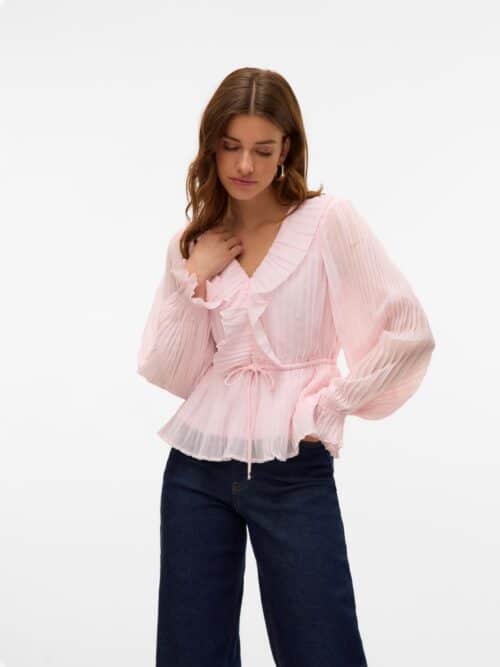 vmDora L/S Frill Pleat Top Wvn Pink-A-Boo