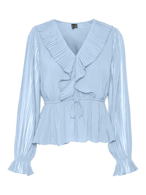 vmDora L/S Frill Pleat Top Wvn Ice Water