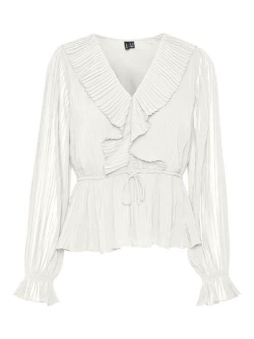 vmDora L/S Frill Pleat Top Wvn Snow White