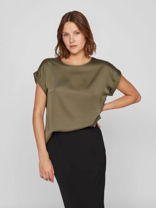 viEllette S/S Satin Top Noos Dusty Olive