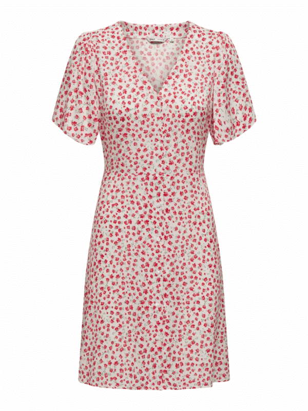 onlEvida S/S Short Dress Wvn Noos Red Lucy Flower - Bilde 2