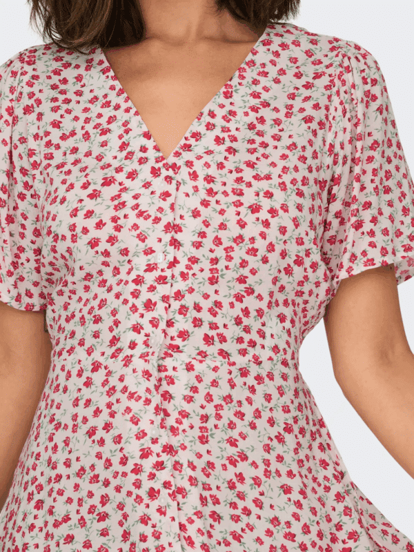 onlEvida S/S Short Dress Wvn Noos Red Lucy Flower - Bilde 4
