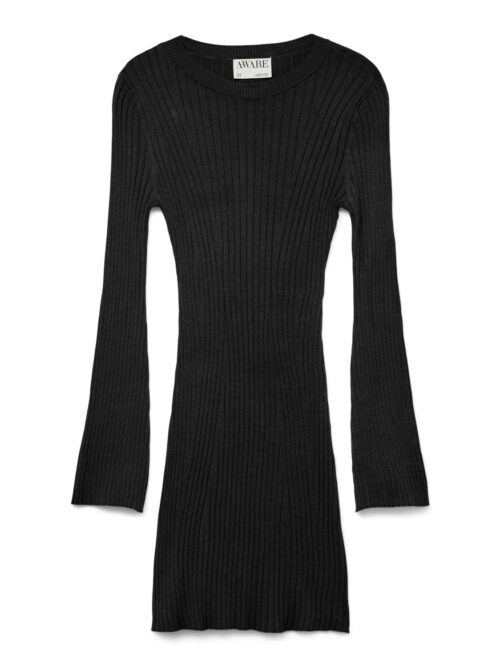 awSia Ls O-Neck Short Knit Dress Black