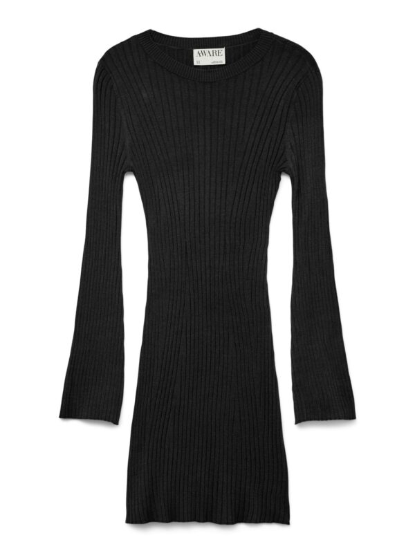 awSia Ls O-Neck Short Knit Dress Black