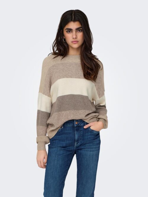 onlAtia L/S Stripe Pullover Knt Noos Feather Gray
