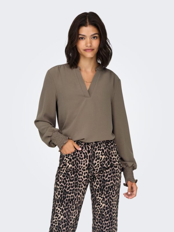onlMette V-Neck LS Smock Top Noos Wvn Brown Lentil - Bilde 2